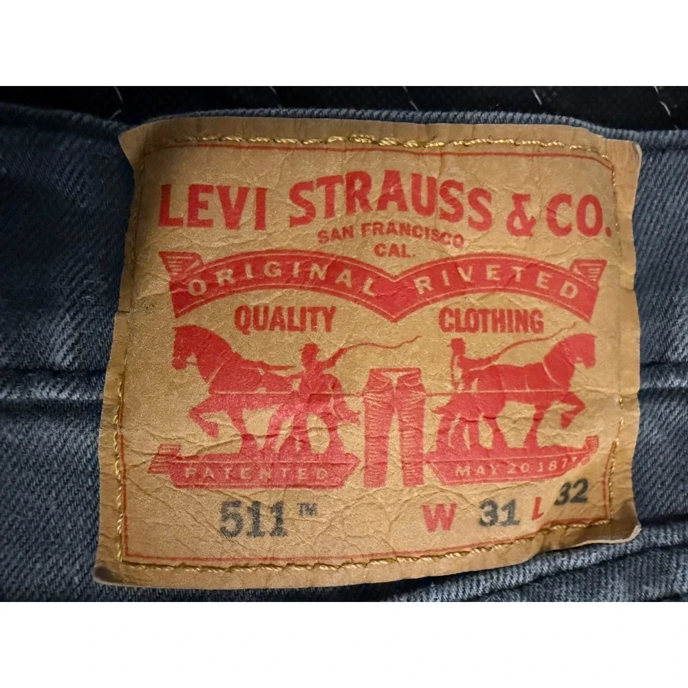 Levi's 511 Slim Fit Jeans Mens 31x32 Gray Red Tab Stretch Denim